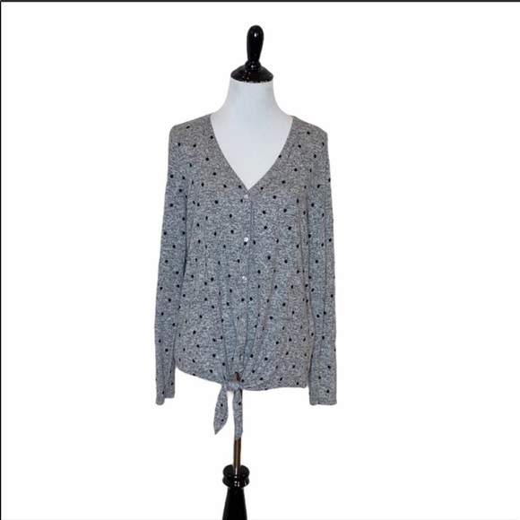 Lucky Brand Front Tie Mini Dot Sweater  Size Medium - Picture 1 of 9
